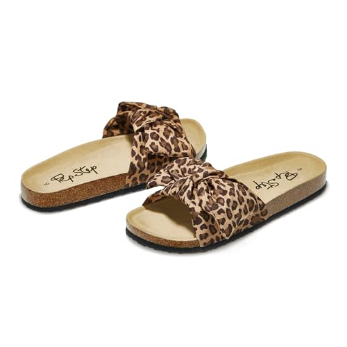 Image of PepStep Slide Sandals for Women or Ladies Dressy Summer Casual, Cute Bow Tie Knot On Top Strap, Comfy Slip On Cork Foot Bed