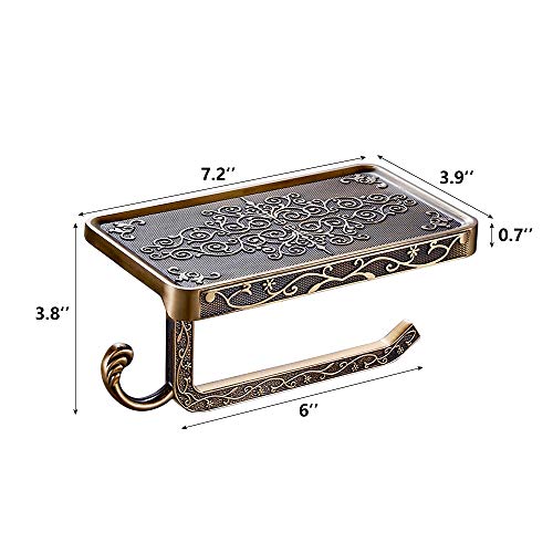 Delysia King Toilet Paper Holder Stand With Phone Shelf,Anti-Rust Aluminum Tissue Roll Dispenser Storage Wall Mounted (Antique Brass) #TOP3
