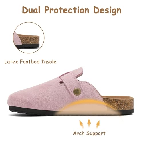 Image of Kids Suede Clogs Boys Girls Mules Cork Genuine Leather Sandals with Adjustable Buckle Slippers Potato Shoe Indoor Outdoor Slip On Slide for Big Kids