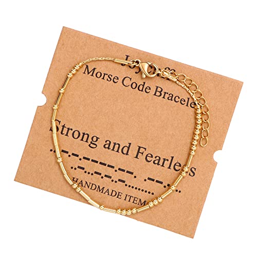 Image of JoycuFF Inspirational Morse Code Bracelets for Women Silver Beads Jewelry Encouragement Mantra Gifts for Her
