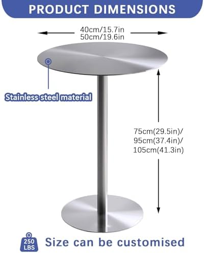 Stainless Steel Round Bistro Table - Waterproof Metal Base Cocktail Table for Indoor & Outdoor Use, Perfect for Living Room, Coffee Shop, Balcony, Patio