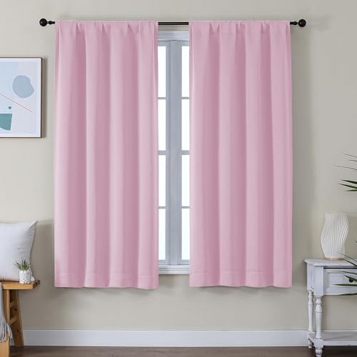 Image of Simplebrand Ava Pink Blackout Curtains for Bedroom 63 Inch Length 2 Panels Set, Solid Thermal Insulated Energy Saving Rod Pocket Window Treatment Curtains Blackout Drapes, W40 x L63 Inch, Pink