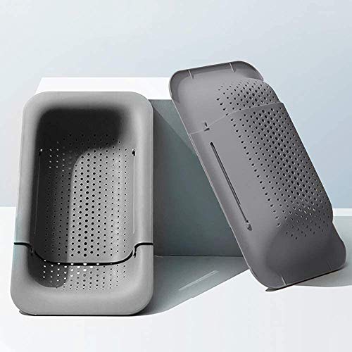Collapsible Sink Colanders And Strainers Basket Over The Sink Colander Collapsible Colander Extendable Plastic Fruit Vegetable Strainer Drainer Basket For Kitchen (Length 14.3 Inch-19.4 Inch) (Gray) #TOP4