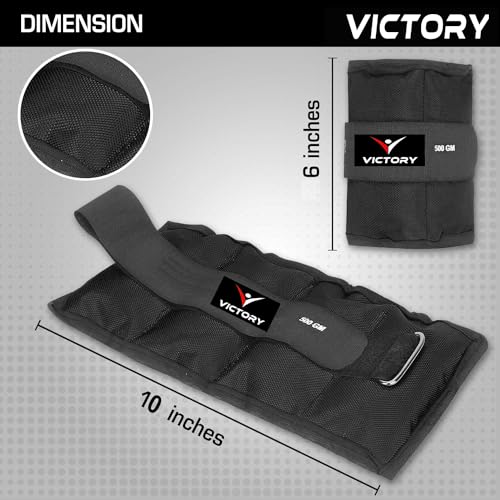 Image of VICTORY Professional Wrist /Ankle Weight Pair | Resistance Exercise | Wrist Ankle | Fitness Band | Unisex Workout Equipment | Finest-Quality Polyester Fixed (500gm Pair, Black)
