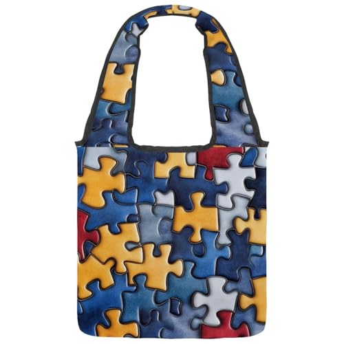 Reusable Canvas Tote Bags, Multi-Purpose Cloth Bags for Grocery Shopping Work Travel - Cute Puzzle Seamless Pattern