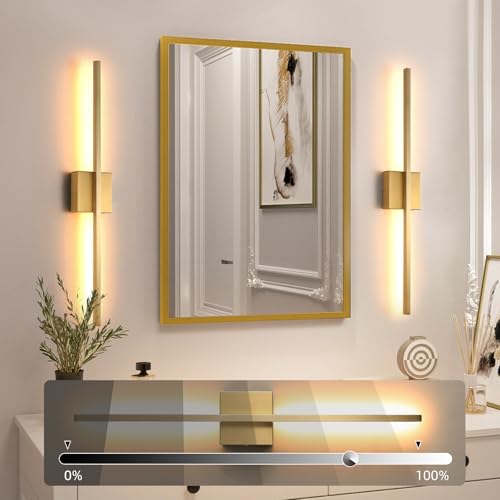 Image of Wall Sconces Set of Two,LED Hardwired Dimmable Wall Sconce,Gold Wall Sconce for Bathroom, Living Room, Bedroom, Hardwired 3000K 28 Inch (2 Pack)