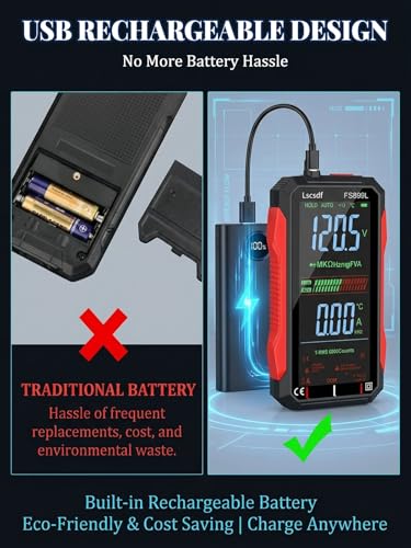 Image of USB Rechargeable Digital Multimeter 6000 Counts Large Color Screen & Backlight FS899L Smart Auto Ranging Multimeter True RMS Digital Voltmeter Multi Meter Digital Tester for Automotive Home