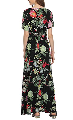 Image of VintageClothing Women's Floral Maxi Dresses Boho Button Up Split Summer Casual Long Dress Beach Party Dress