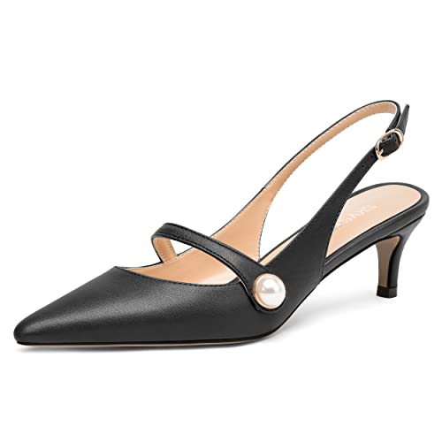 SKYSTERRY Womens Dating Fashion Slingback Matte Pointed Toe Buckle Kitten Low Heel Pumps Shoes 2 Inch
