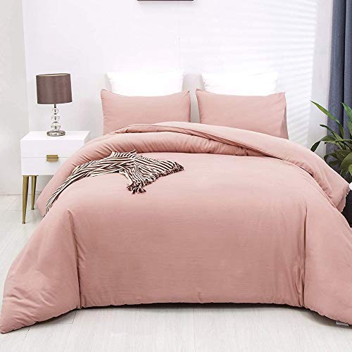 Image of KAREVER Pink Comforter King Size Pure Blush Pink Bedding Set Women Rose Pink Durable Comforter Set 3 Pieces 1 Comforter with 2 Pillowcases