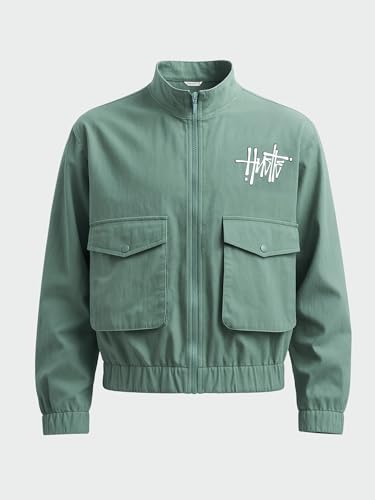 Image of The Indian Garage Co Men Relaxed Fit Long Sleeves Cutaway Collar Graphic Jacket