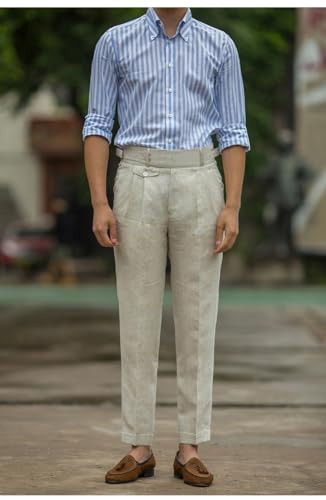 Men's Casual Linen Pant Modern Fit Hemmed Pant Summer Beach Loose Trousers2