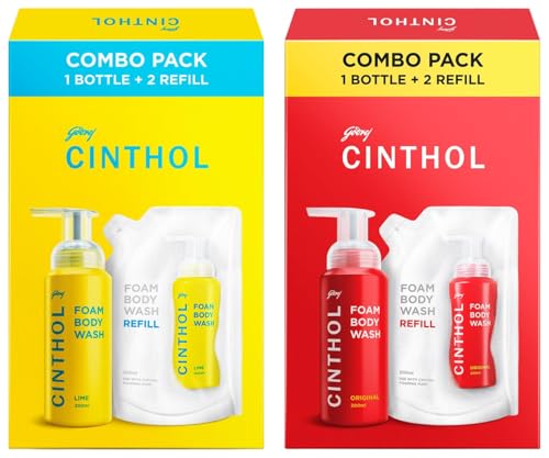 Image of Cinthol Original & Lime Foam Body Wash - Combi Pack (600ml Pack of 2) | 1 Bottle & 2 Refill | Unique Foam Formula for Moisturized & Irresistibly Soft Skin | Suitable for All Skin Types