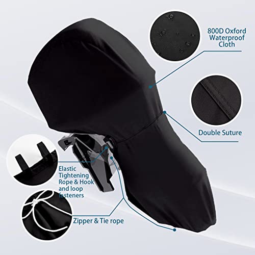 Gotruth Full Outboard Motor Cover, 800D Heavy Duty Waterproof Boat Motor Cover, Trailerable Boat Engine Covers Fit For Motor 175-225 Hp, Black #TOP2