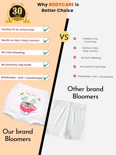 Image of BODYCARE Kids Girls Cotton Bloomers 100% Cotton Multicolor Soft Comfortable | Skin Friendly | Innerwear | (Pack of 3) (Color & Print May Vary)