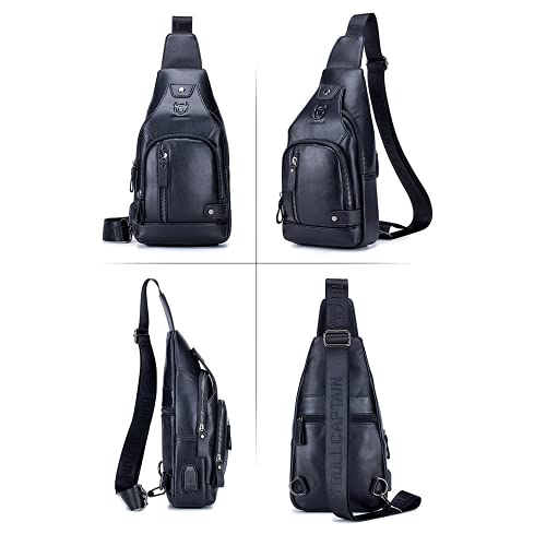 Bolsa tiracolo masculina de couro de camada superior com porta de carregamento USB, Brwon, Small, Cl