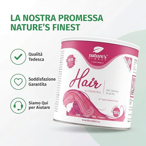 Nature's Finest by Nutrisslim Vitamine Per Capelli, Accelera la Crescita dei Capelli, Alto Dosaggio di Biotina 450 μG, Arricchito con Collagene, Senza Zucchero - Per Capelli Sani e Forti - 7