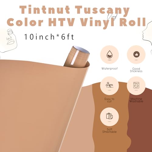 Image of Tintnut Tuscany Color Heat Transfer Vinyl Roll,10 inchx6ft Iron on Vinyl | Skin Tone PU HTV,easy cut & weed,stretch washable,works with iron & heat press for fabric crafts