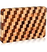YUSOTAN Large Acacia End Grain Wood Cutting Board with Juice Grooves and Hand Grips, 1.2" Thick H...