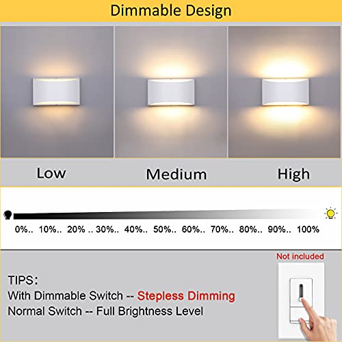 Lightess Modern LED Wall Sconce Dimmable 12W Up Down Wall Light for Bedroom Living Room, Warm White
