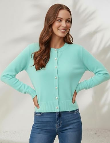 Image of Women's Casual Slim Fit Cardigan Sweaters Long Sleeve Button Down Lightweight Waist Length