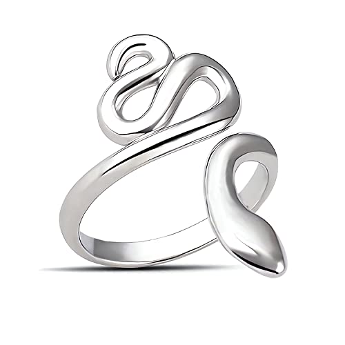 MoNiDan Open Stacking Snake Rings for women Snake Ring Love Heart Adjustable Finger Rings for Women Jewelry Gift (silver)