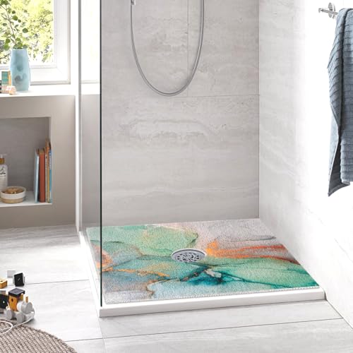 Image of Square Shower Mat Non Slip: 27 x 27 Inch Large Shower Mats with Drain Hole in Middle - PVC Loofah Anti Slip Shower Floor Matt for Inside Shower