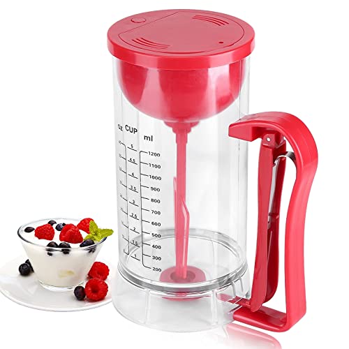 Sutinna Batter Dispenser, Cordless Electric Battery Powered Mixer Dispenser Pancake Cupcake Waffle Batter Maker Machine with Measuring Label