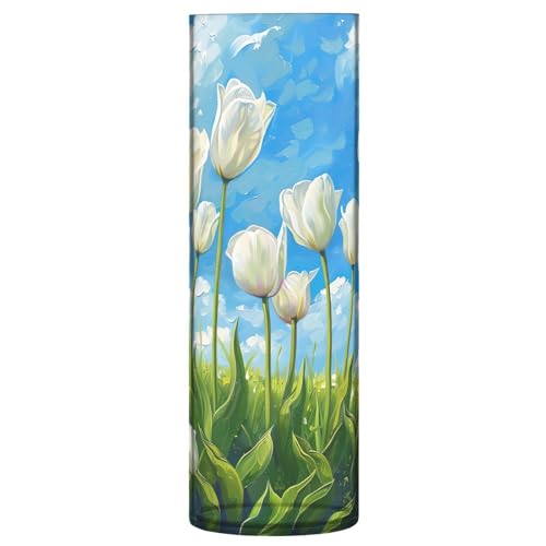 SKYSHU Tulipano, vaso cilindrico in plastica per bouquet di piante, 1 pezzo, infrangibile, alto, trasparente, per centrotavola per matrimoni, casa, scuola, ufficio, 30 x 9 cm