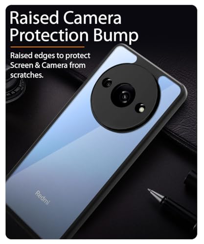 Image of WOW IMAGINE Shockproof Hybrid Back Cover for Mi Redmi A3 2024 | Redmi A3X | Poco C61 | Hard Slim fit Back Case | PC & TPU | Clear Transparent Case - Black