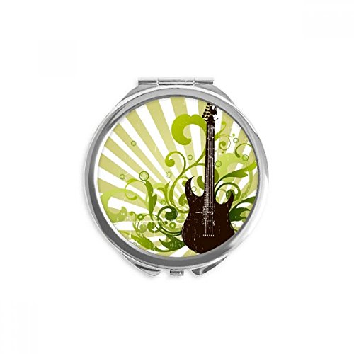 Miroir rond de poche guitare vert motif frais pour retouches maquillage nomades