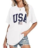 KESIHAN Womens USA T Shirt American Flag Patriotic Shirts Womens Graphic T Shirts Round Neck Short Sleeve Tops
