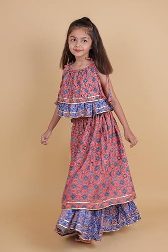 Image of TAGAS Girls Girls Embroidered Asymmetric Neckline Sleeveless Top And Skirt Set| Lehenga Choli|Ethnic Wear for girls|Traditional Girl Ethnic Wear|