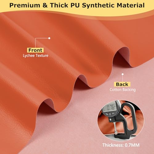Premium Orange Faux Leather Upholstery Fabric - 54" Wide, 0.7MM Thick Durable PU Vinyl Material for Marine, Furniture, and DIY Crafts 3 Premium Orange Faux Leather Upholstery Fabric - 54" Wide, 0.7MM Thick Durable PU Vinyl Material for Marine, Furniture, and DIY Crafts - Image 2