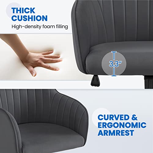Yaheetech Modern Velvet Desk Chair Soft Height-Adjustable Swivel Computer Chair For Makeup Room Living Room Bedroom Soft Upholstered Office Chair Gray #TOP3