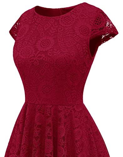 Berylove Wedding Guest Dresses Formal Dresses For Women Cap Sleeve Lace Formal Dress Cocktail Party Dress Boat Neck Prom Dress 7040 Darkred L #TOP6