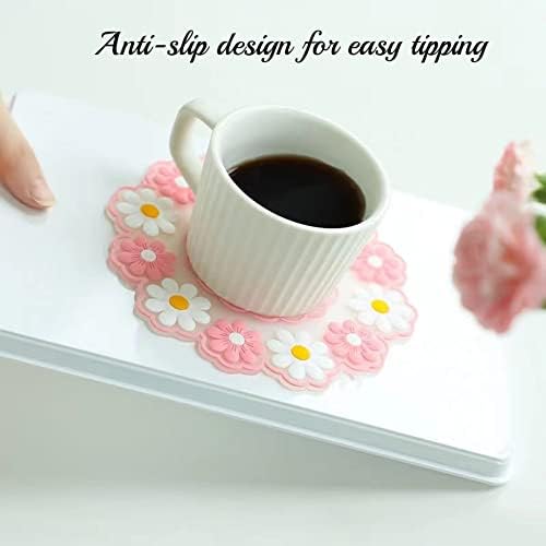WUBAYI Coasters 4pcs Silicone Daisy Coasters Set, Non-slip Heat Resistant Cute Flower Coaster, Table Bowl Mat, Home Christmas Wedding Decoration Coasters, 2pcs pink and 2pcs blue