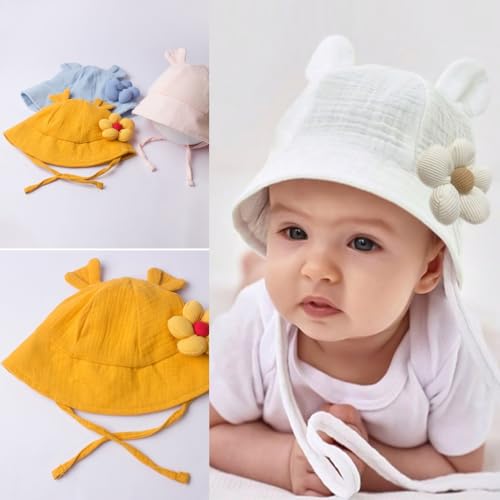 Baby Sunhat with Flower Designing, Soft & Breathable Fisherman Hat Cotton Bucket Caps for Infant Boys Girls 0-24 Months Burgundy4