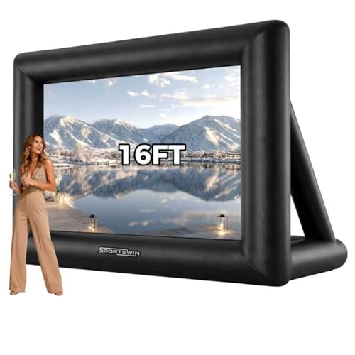 Image of SPORTSWIN 16FT Inflatable Outdoor Movie Screen, Outdoor Movie Screens with Air Blower, Easy Set Up Blow Up Projector Screen for Backyard,Theme Parties and Celebrations