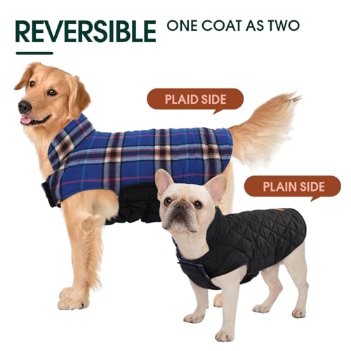 Image of Kuoser Waterproof Dog Coat, Warm Reversible Dog Jacket with Leash Hole