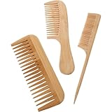 NUOBESTY 3 Stück Bambuskamm mit Breiten Zinken Antistatischer Naturkamm aus...