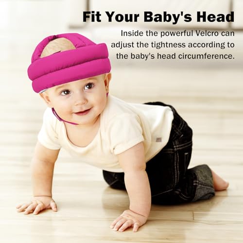 Image of Baby Head Protector Baby Helmet for Crawling Walking, No Bumps Safety Head Adjustable Protective Cap for Walking, Playing (Rose Red)