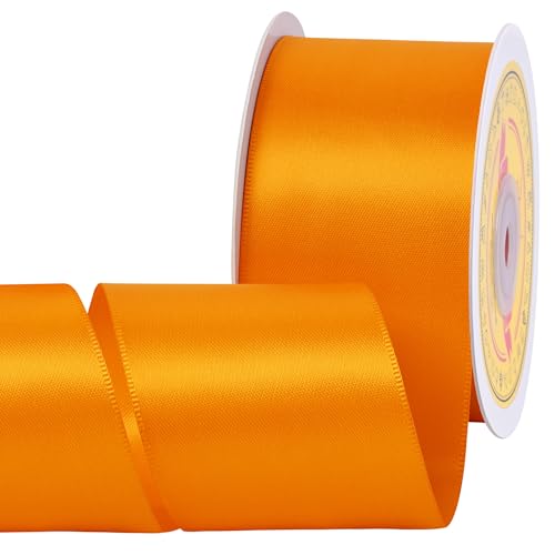 Image of Double Face Autumn Orange Satin Ribbon 2 inch X 25 Yards Polyester Autumn Orange Ribbon for Gift Wrapping Very Suitable for Weddings Party Hair Bow Invitation Decorations and More