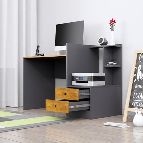 Image of Bniture Wooden Study Table for Home | Engineered Wood Study Table with Side Open Storage Area | Multi Purpose Computer Desk for Writing & Study | Laptop Table for Study Room | Slate Grey & Giant Wood
