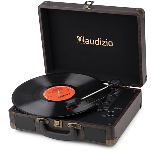 Audizio RP116DW Plattenspieler mit Lautsprecher - Vinyl Player 3-Gang Antrieb, Plattenspieler Bluetooth 5.0, Schallplattenspieler mit Riemenantrieb 33/45/78, Auto-Stop, Digitalisieren mit USB, AUX