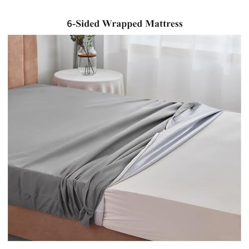 Protège matelas imperméable 140x200x30 housse lit double zippée grise