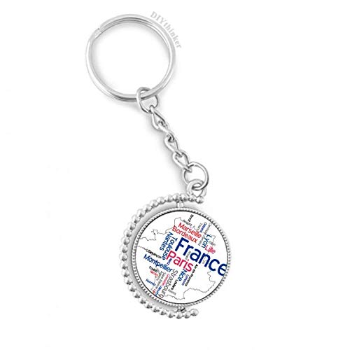 Key ring France rotatif et keyholder avec carte multicolore DIYthinker
