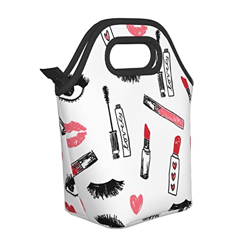 Allgobee Insulated Lunch Bag Makeup-Lipstick-Eyelashes-Beauty Tote Reusable Lunch Box Container For Work Office Travel #TOP1