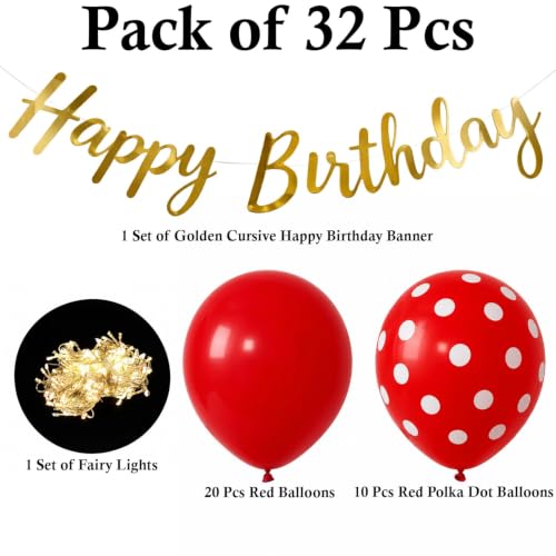 Image of Red Polka Dot Birthday Decoration Set of 32 Pcs