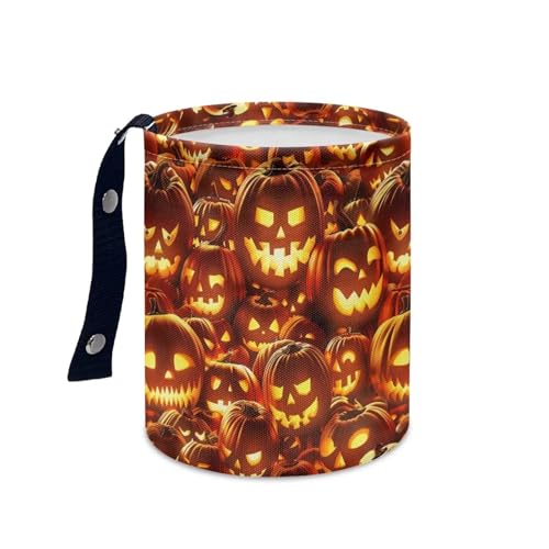 Image of Fire Pumpkins Halloween Car Trash Bin Hanging, Waste Basket - Cute, Portable, Collapsible, Waterproof Rubbish Bag for Back Seat, Floor, or Hanging Headrest